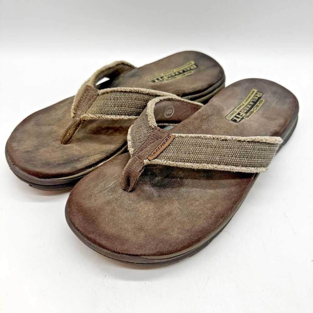 Skechers Relaxed Fit Parson SD  Sandals Men's 8 Gray Flip Flop Memory Foam Thong